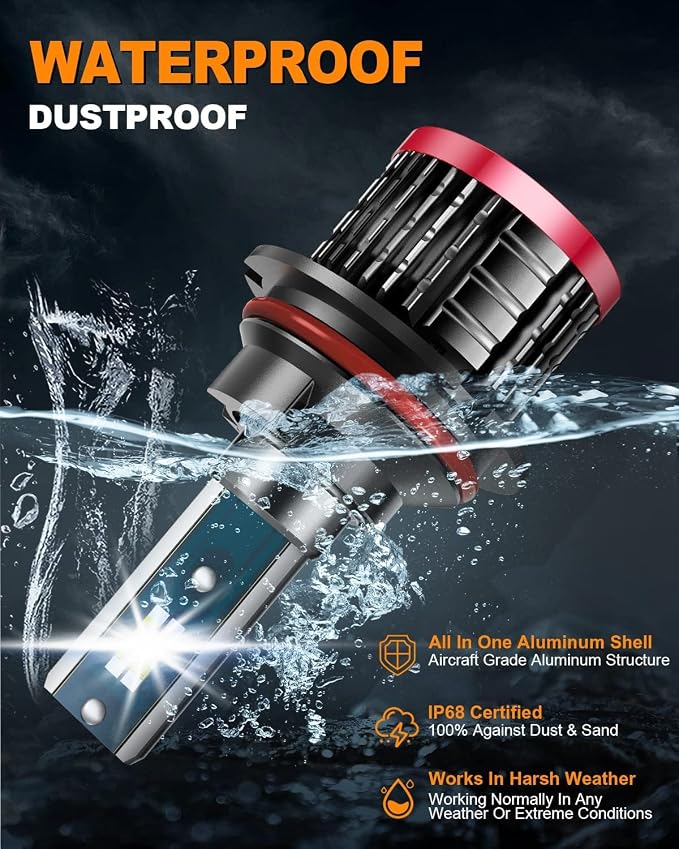 9007/HB5 Light Bulbs,80W 16000 Lumens Bright,6500K Cool White Fog Light Halogen Replacement IP68 Waterproof, Pack of 2