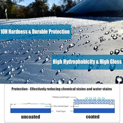 10H Nano Ceramic Coating for Cars, 50ML High Gloss Anti-Scratch SiO2 Ceramic Car Coating Kit, Plastic, Glass, Wheel Polishing, Hydrophobic, Long Lasting Protection
