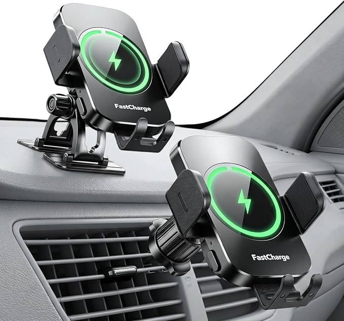 Wireless Car Charger, 15W Fast Charging Auto-Clamping Phone Holder Phone Mount【Windshield+Vent+Dash】 Car Accessories for Women Men fit for iPhone 17 16 15 14 13 12 Pro Max 11 XR XS, Samsung Galaxy