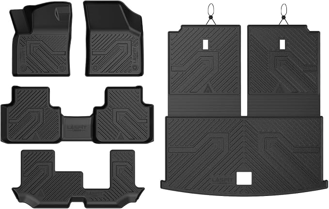 LASFIT Floor Mats for Volkswagen VW Atlas 2019-2026 7 Seats(Bench Seating), All Weather TPE Custom 3 Rows Floor Liners and Backrest Trunk Mats for VW Atlas Full Set Car Mats, Not for Atlas Cross Sport