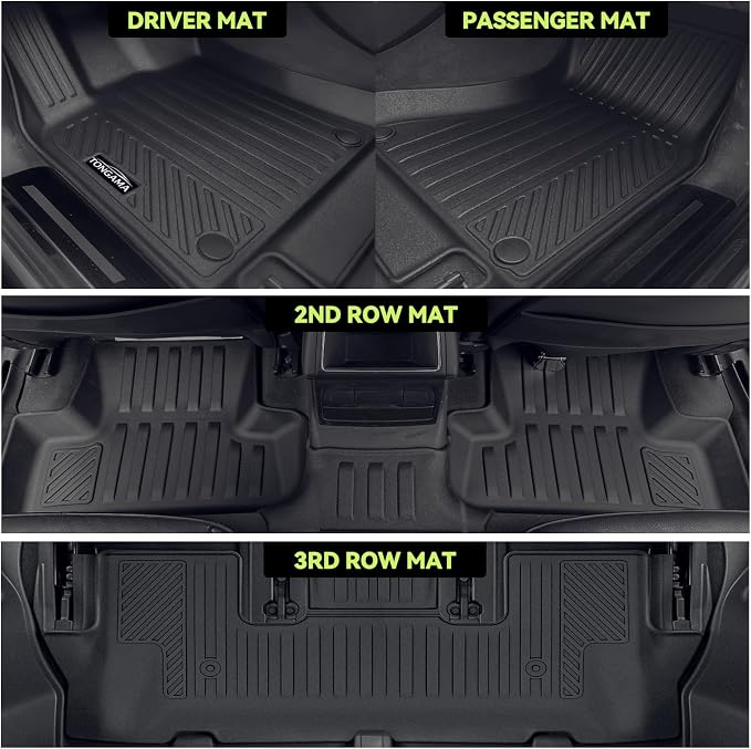 Tongama-Floor Mats for 2016-2020 Kia Sorento 7 Seats, All Weather TPE Floor Liners & 2nd Row Backrest Mats & Trunk Mat with Backrest Mat & Cargo Net for Kia Sorento Waterproof Interior Accessories