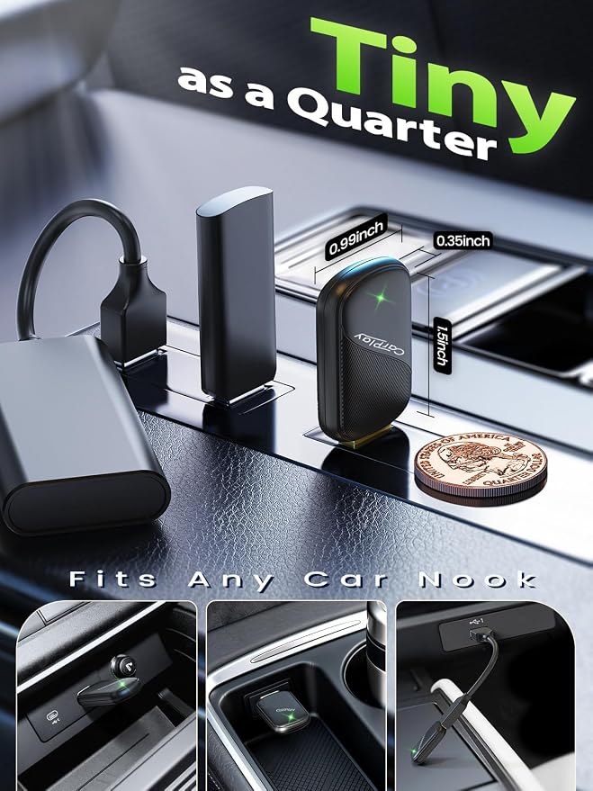 Wireless CarPlay Adapter for iPhone - Wired to Wireless CarPlay Dongle with USB-A/USB-C, Gold-Plated USB, Low Latency, Auto Reconnect, Mini Plug & Play Adapter for OEM Wired Cars 2016+