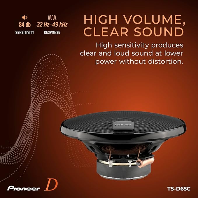 PIONEER D-Series TS-D65C 6.5” 2-Way Speakers (Pair) – 270W Max, Crisp Highs + Clear Vocals, Ideal Factory Upgrade, Add an Amplifier for Even Better Performance