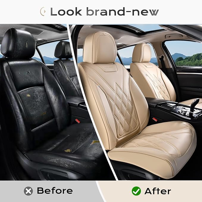 Coverado Car Seat Covers, Front Covers for Cars, Car Seat Cover Front Seats, Automotive Seat Cover, Waterproof, Leather Car Seat Cushion, Universal Interior Seat Protectors for Most Cars