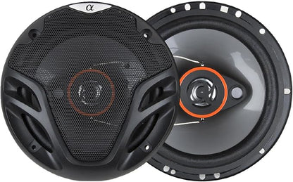 Alphasonik Pair AS26 6.5 inch 350 Watts Max 3-Way Car Audio Full Range Coaxial Speakers with Universal Mounting Holes for Easy Installation and Grills Included