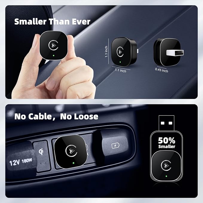 【2026 Upgarded】Wireless CarPlay Adapter for iPhone, Mini USB Design for Cars with Wired CarPlay, Fast Connection,5.8GHz WiFi,No Delay, Compatible with iOS 10+ & iPhone 6+, USB/Type C,Plug and Play