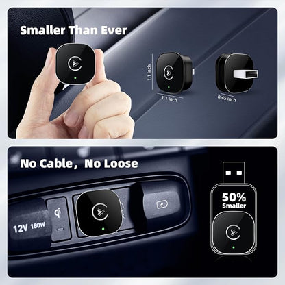 【2026 Upgarded】Wireless CarPlay Adapter for iPhone, Mini USB Design for Cars with Wired CarPlay, Fast Connection,5.8GHz WiFi,No Delay, Compatible with iOS 10+ & iPhone 6+, USB/Type C,Plug and Play