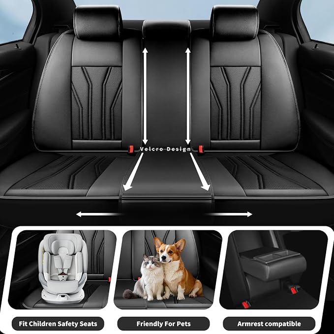 Fit Patriot Car Seat Covers for Jeep Patriot 5 Seats 2007-2016 2017 -Premium Leather, Waterproof & Breathable，All-Weather Seat Cushion Protecto & Airbag Compatible, 2 Front Seat All Black