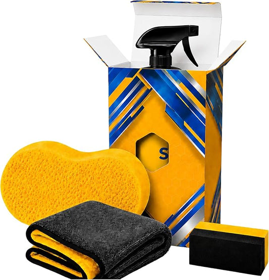 Premium Ceramic Coating Car Care Kit – 16.9 fl oz Hydrophobic Spray, Microfiber Towel, Foam Applicator Pad & Wash Sponge