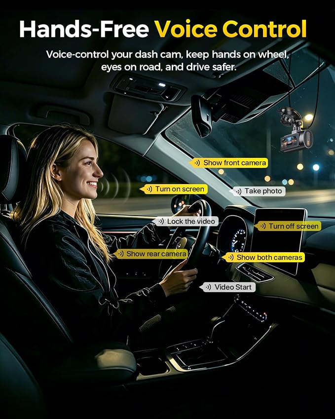 GKU 4K Dual Dash Cam Front and Rear, STARVIS 2 Sensor, 5.8GHz WiFi6 Up to 20MB/s, Voice Control, Dash Camera with GPS, WDR Night Vision, 24H Parking Mode, Loop Recording, Supercapacitor(No SD Card)