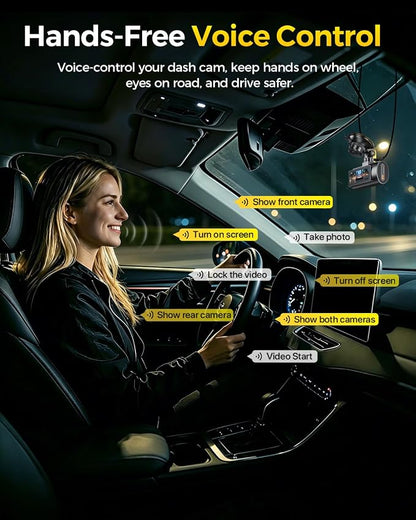 GKU 4K Dual Dash Cam Front and Rear, STARVIS 2 Sensor, 5.8GHz WiFi6 Up to 20MB/s, Voice Control, Dash Camera with GPS, WDR Night Vision, 24H Parking Mode, Loop Recording, Supercapacitor(No SD Card)