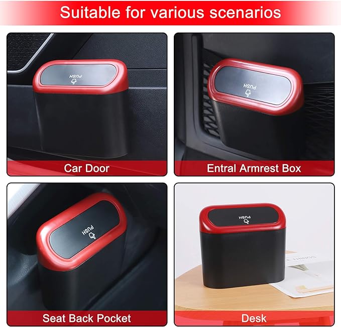 Accmor Car Trash Can with Lid, Mini Vehicle Dustbin Garbage Organizer Bin Holder, Portable Hanging Wastebasket Container for Auto, Home, Office (Red)