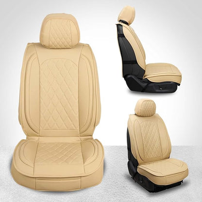 MIROZO Seat Covers Full Set, Leather Car Seat Covers Breathable Car Seat Protector Waterproof Automotive Seat Covers Non Slip Front & Rear Seat Cover Universal Fit for Most Sedan Truck and SUV (Beige)