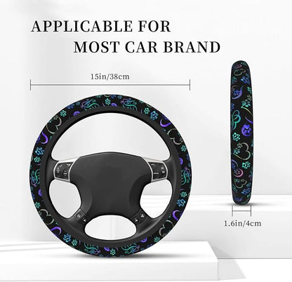 Paw Print Heart Print Steering Wheel Cover Anti-Slip,Sweat Absorption Universal 15 inch Steering Wheel Covers Cute car Accessories for Men Women