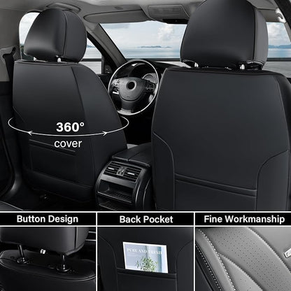 Coverado Front Seat Covers, 2 Pack Leather Seat Cover for Cars, Waterproof Seat Covers, Front Seat Car Seat Protectors, Driver Car Seat Cushions Universal Fit for Most Vehicles, Black&Gray