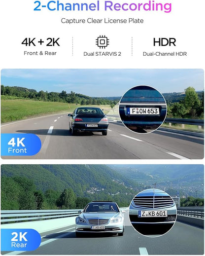 VIOFO A329S 4K 60FPS Dash Cam Front and Rear, 4K+2K Dual Dash Camera for Cars, Power Saving Parking Mode, Wi-Fi 6 App Control, Dual STARVIS 2 Sensors, Supports up to 4TB SSD