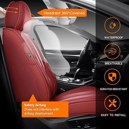 MINGBRON Front Car Seat Covers, Leather Car Seat Covers, Fit for Most Cars SUV and Most Sedan Red