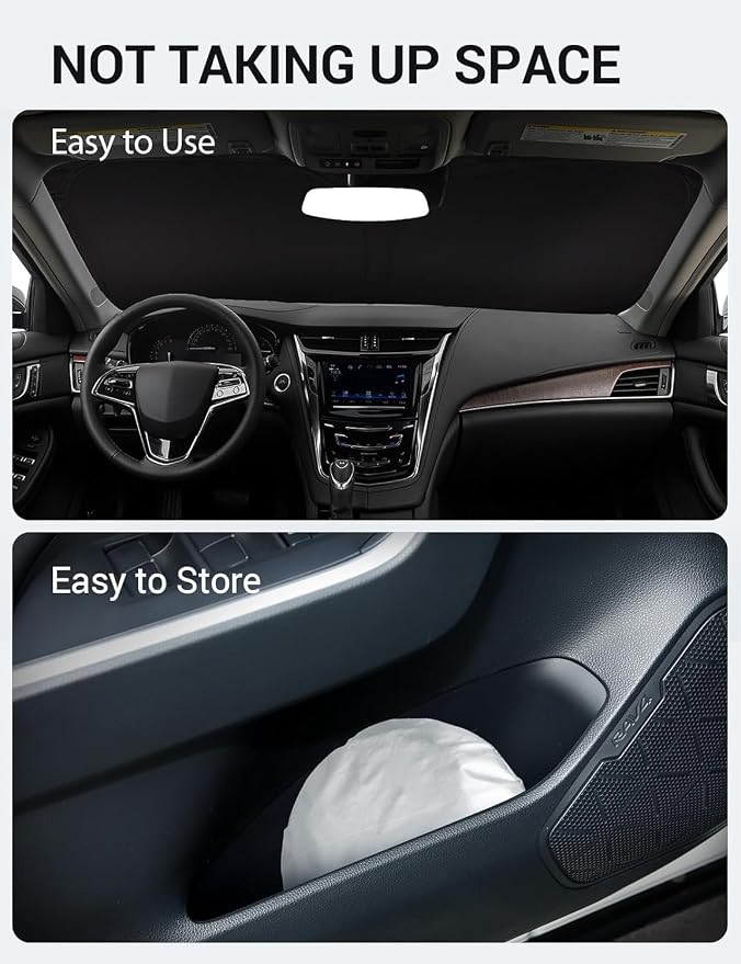 Proadsy 2026 Upgrade Windshield Sun Shade Custom Fit 2014-2019 Cadillac CTS Foldable Front Sunshade Protector Sun Visor Blocks UV Rays Keep Car Cooler