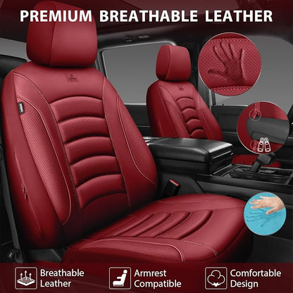 CAR PASS 3D Foam PU Leather Car Seat Covers, Universal Seat Covers Full Sets for Trucks SUV Sedan Automotive Seat Covers Armrest Airbag Compatible Waterproof Comfortable Faux Nappa Leather Burgundy
