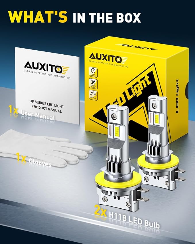 AUXITO Upgraded H11B Bulbs, 1500% Brighter 6500K White with Cooling Fan, 1:1 Mini Size Anti-Flicker, 3 Min Quick Install, 20 Years Long Lifespan, 99% Compatibility, Pack of 2
