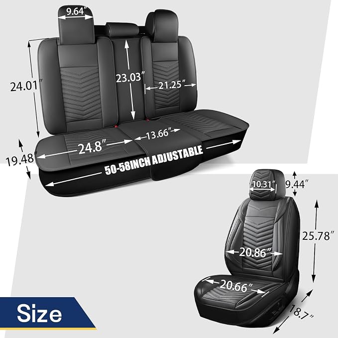 HChengkikz Nappa Leather Car Seat Covers Full Set, Gray Car seat Protector 5 Seats, Waterproof Car Seat Cushion, Universal Automotive Seat Covers Fit for SUV Truck Pick-up Sedan, Front and Rear