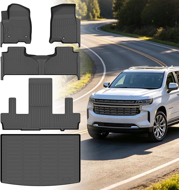 Floor Mats for Chevy Suburban 2021-2026, Suburban Floor Mats 7 Seats (2 Row Bucket Seats), for Cadillac Escalade ESV Bucket, for GMC Yukon XL Bucket (ONLY XL), TPE Non-Slip Summer Winter