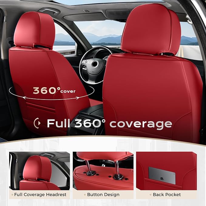Coverado Car Seat Covers Full Set, Seat Covers for Cars, Front Seat Covers and Back Seat Cover Waterproof Leather Automotive Seat Cover, Universal Car Interior Protectors Cushion for Most Cars