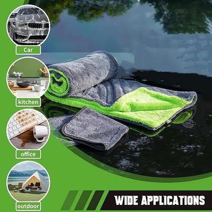1200GSM Microfiber Car Drying Towel, Double-Twist Loop, Ultra-Absorbent, Quick-Dry, Lint- & Streak-Free, Scratch-Safe, for Car Wash & Detailing (1 Pack) (Dark Grey & Green, 24" x 36")