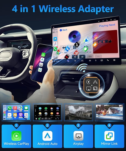 2026 4 in 1 Mini Wireless CarPlay Android Auto Adapter, Support AirPlay MirrorLink, Convert Wired to Wireless, Auto Connect for Daily Commute, Plug and Play Dongle (Orange)