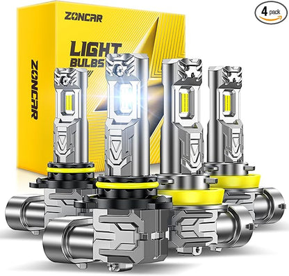 9005 h11 Light Bulbs, 8X Ultra Brightness hb3 h8 h9 Lights, 6500K Cool White Bulbs, Real 1:1 Mini Size Plug and Play, IP68 Waterproof, Pack of 4