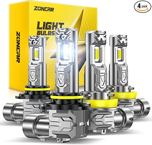 9005 h11 Light Bulbs, 8X Ultra Brightness hb3 h8 h9 Lights, 6500K Cool White Bulbs, Real 1:1 Mini Size Plug and Play, IP68 Waterproof, Pack of 4