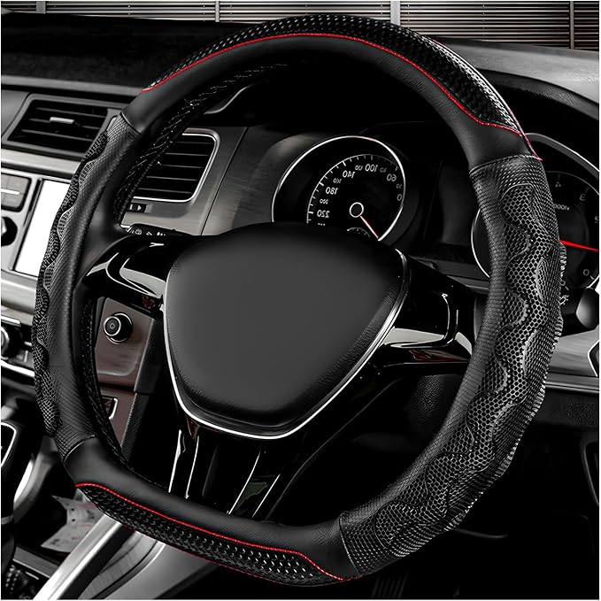 Car Steering Wheel Cover, 15 Inch Anti-Slip Steering Wheel Cover Protector with 3D Honeycomb Design, Universal Steering Wheel Covers for Cars Truck SUV, Car Accessories (Black)