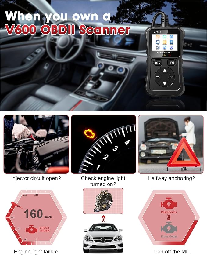 OBD2 Scanner Car Code Reader Support Voltage Test Plug and Play Fixd Car CAN Diagnostic Scan Tool Read and Clear Engine Error Codes for All OBDII Protocol Vehicles Since 1996（Black）