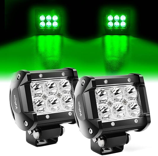 Nilight 4 inch Led Light Pod Green Spot Driving Fog Lights 2PCS 18W Off Road Fishing Hunting Emergency Safety Signal Deck Trailer Hunting Lighting for UTV Pick-up Van Boat Tractor