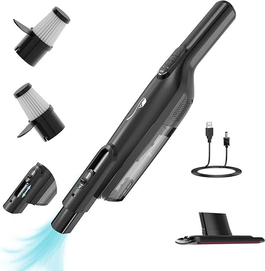 Cordless Handheld Vacuum, Lightweight Portable Hand Vacuum Cleaner with LED Light,Rechargeable Hand Held Vacuum with One-Touch Empty, Powerful Suction for Office, Home,Car, Raven