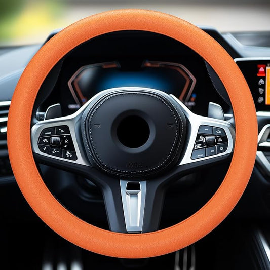 LRITER Car Steering Wheel Cover, Non-Slip Silicone Material, Multiple Color Choices, Universal Auto Parts Steering Wheel Cover, Suitable for Most Cars (Orange)