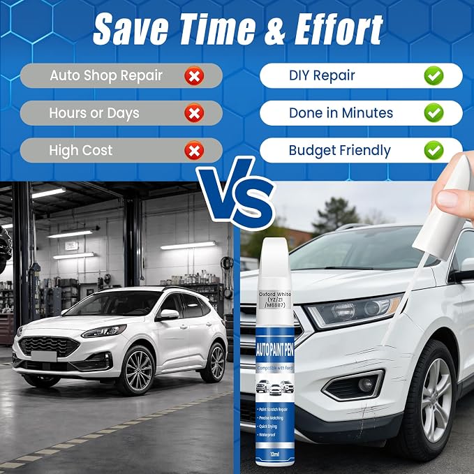 Touch Up Paint for Cars Oxford White (YZ/Z1/M6887), Compatible with Ford F-150/Explorer/Escape, 2-in-1 Car Scratch Repair Pen, Long-Lasting, Quick Dry, Color Accurate