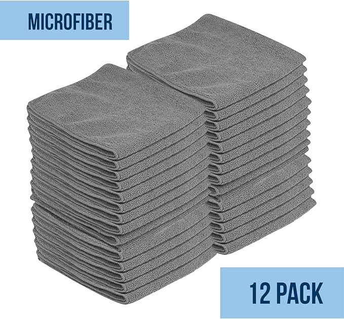 GREEN LIFESTYLE Microfiber Cleaning Cloth 11.5" x 11.5" 12 Pack - Edgeless Microfiber Towels for Cars, Cleaning Rags, Lint Free Car Microfiber Towel, Reusable Cleaning Cloths for House, Garage (Grey)