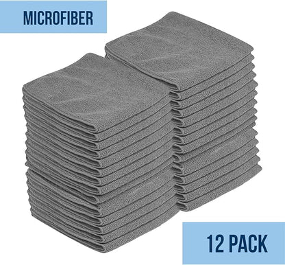 GREEN LIFESTYLE Microfiber Cleaning Cloth 11.5" x 11.5" 12 Pack - Edgeless Microfiber Towels for Cars, Cleaning Rags, Lint Free Car Microfiber Towel, Reusable Cleaning Cloths for House, Garage (Grey)