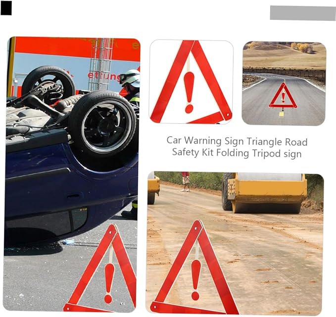 4Pcs Car Safety Triangle Kit Road Warning Signs for Situations Easy to Install Resistant to Wind and Wear for Vehicle Maintenance and Roadside Assistance