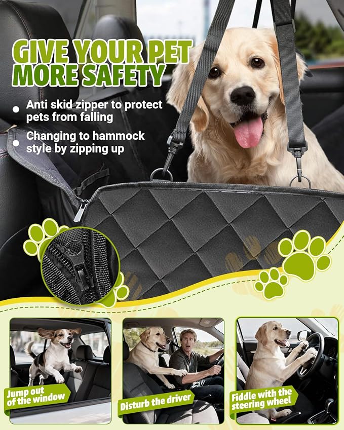 Dog Car Seat Cover, 600D Heavy Dute Durable Car Seat Cover for Dogs Pets, 100% Waterproof Scratch Proof Nonslip Dog Hammock for Cars, Seat Covers Protector with SeatBelt for Pet Sedan SUV Trucks