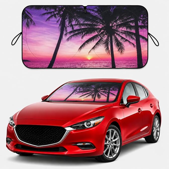 Car Windshield Sun Shade, Vacation Style Car Sun Visor, Front Window Sunshade Universal Fits Sedan SUV Compact Car - 59 x 27.5