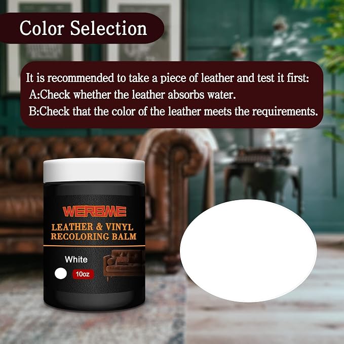 Leather Recoloring Balm & Color Restorer - 10OZ Multipurpose Dye & Paint for Faded Leather Couches, Car Seats, Shoes | Fix Scratches on Clothing, Furniture & Accessories(White)