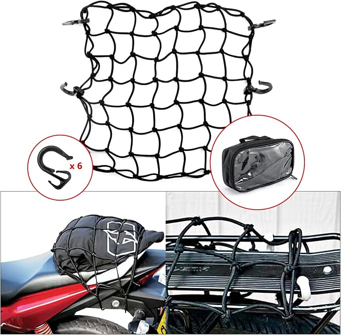 15"x15" Universal Truck Bed Net Black Latex Bungee Cargo Net Extends to 30"x30" with 6 Adjustable Hooks & Tight 2"x2" Mesh by Cenipar