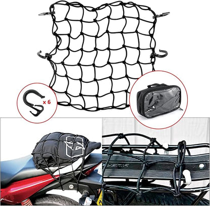 15"x15" Universal Truck Bed Net Black Latex Bungee Cargo Net Extends to 30"x30" with 6 Adjustable Hooks & Tight 2"x2" Mesh by Cenipar