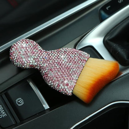 Bling Car Interior Dust Brush, Crystal Rhinestone Soft Auto Detailing Cleaning Brush, Sparkling Diamond Vehicle Dashboard Air Vent Cleaner for Women Girls, Universal for Vehicles (Pink)