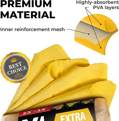 Premium XL Shammy Towel for Car - (34”x25”) - Super Absorbent Chamois Cloth - Spots and Scratch-Free - Reusable Car Drying Towels