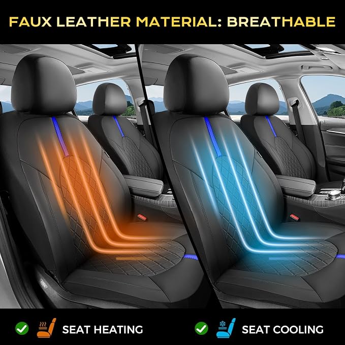 Coverado Car Seat Cover Protector Front Seats, Waterproof Front Seat Covers for SUV, Pickup Truck, Sedan, Automotive Vehicle Interior, Waterproof and Durable All Weather Protector (Black-Blue)