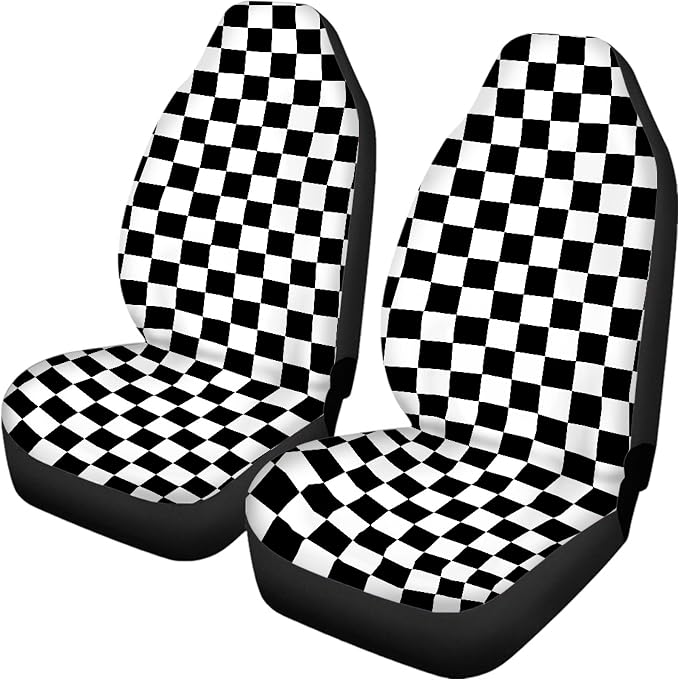 Checkered Car Seat Covers Full Set,Geometric Plaid Pattern Black White Car Racing Sports Chessboard Vehicle Front Rear Bench Cushion Protectors Auto Interior Accessories Universal for Trucks