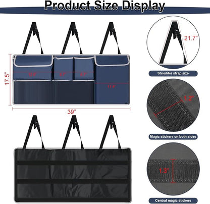 UYYE Trunk Hanging Organizer, Backseat Storage Bag, Collapsible Car Interior Accessories with 4 Pockets & 2 Mesh Pouches for Tools, Provide More Storage Trunk Space for SUV, Jeep, MPVs (Drak Blue)